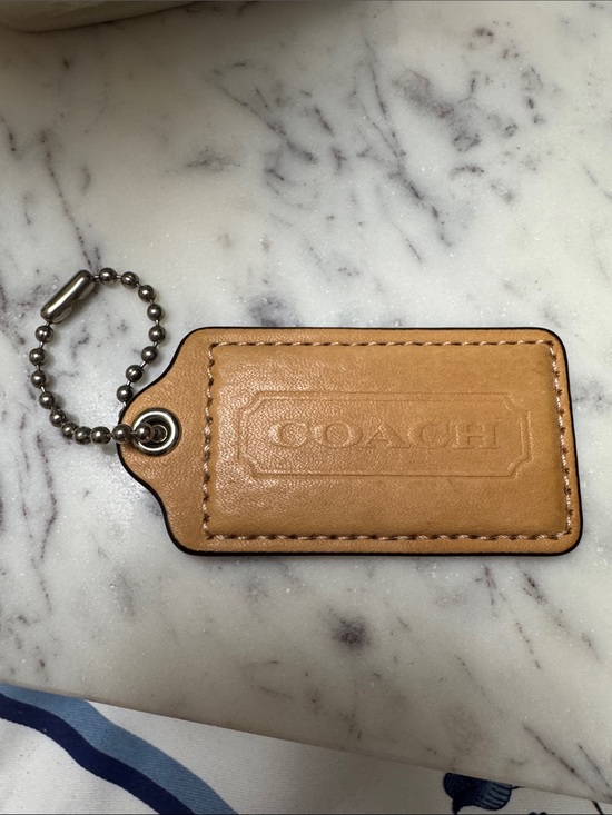 Coach Handbags - Coach Tan Leather Luggage Tag with Silver Chain